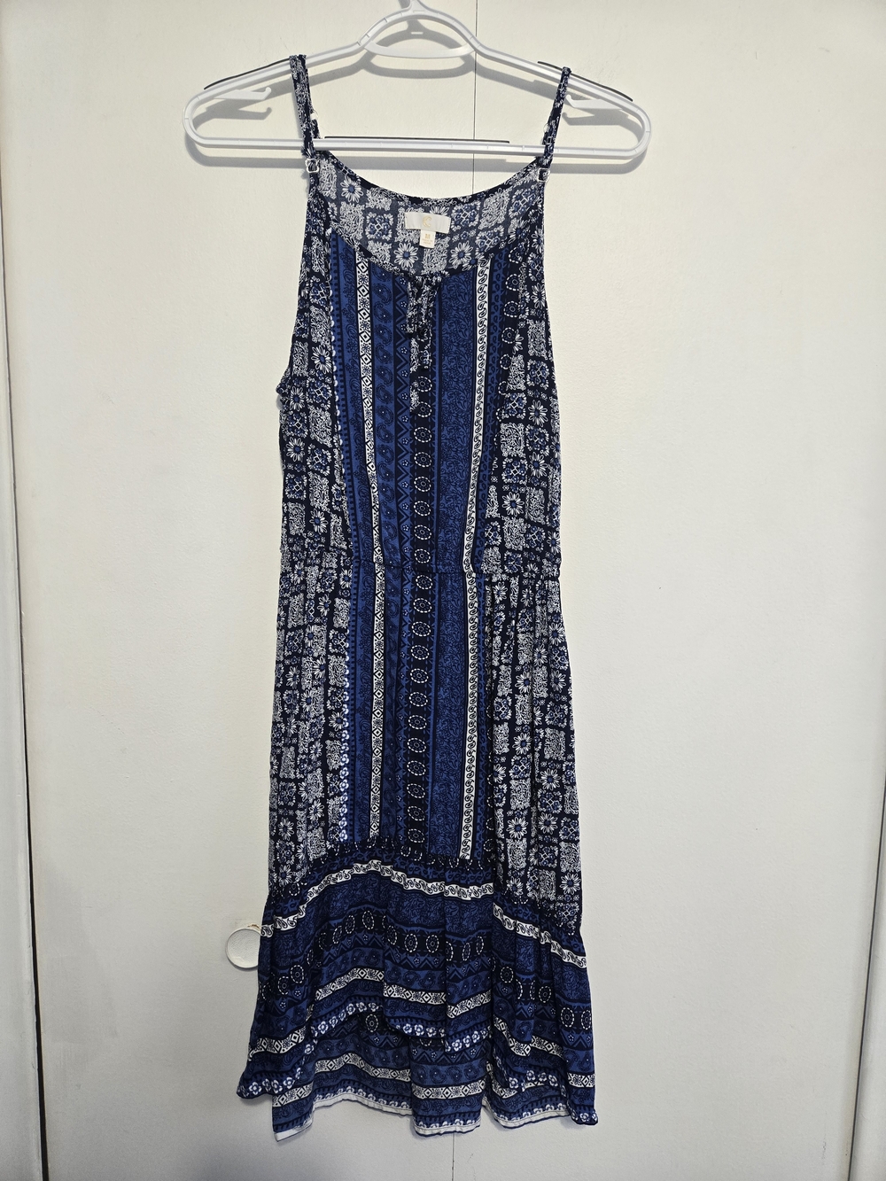 Charming Charlie Blue Boho Print Midi Dress Size M 100% Rayon